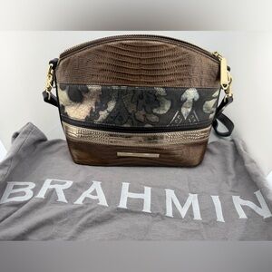 Brahmin Bronze Grazioso Duxbury Mini Leather Crossbody Floral Metallic Bag